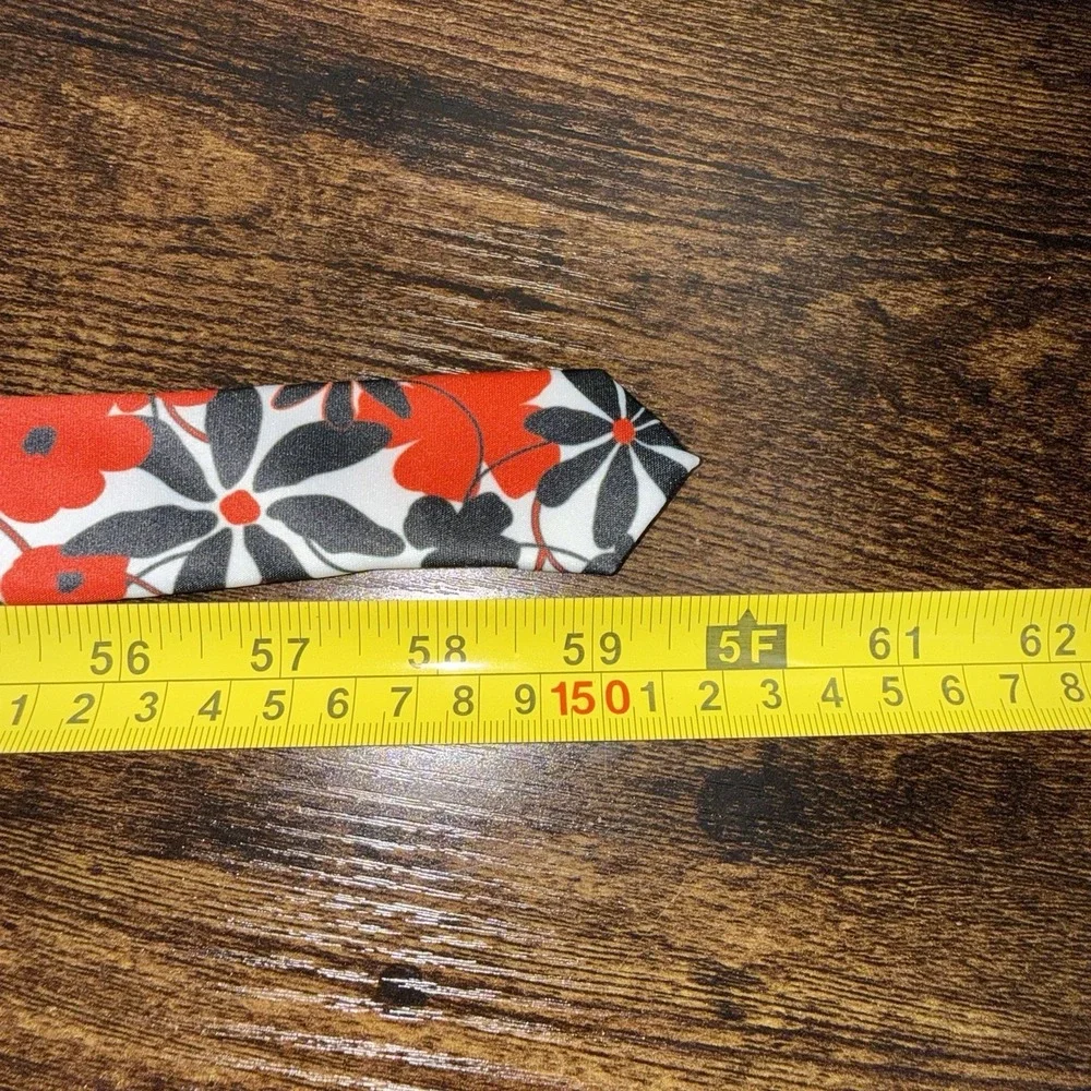 Hi-Tie Red Black White Floral Tie &‎ Pocket Square Set Mens Necktie Slim Skinny